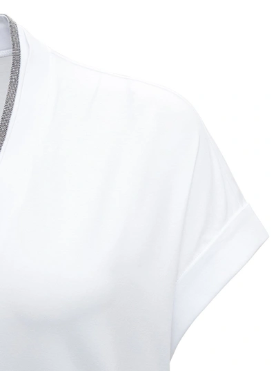Shop Brunello Cucinelli Monile V-neck Cotton T-shirt In White