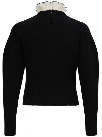 Shop Alexander Mcqueen Wool Sweater With High Lace Neck In Black