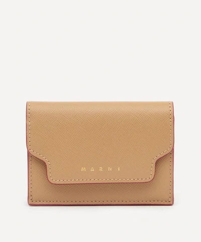Shop Marni Leather Tri-fold Wallet In Soft Beige