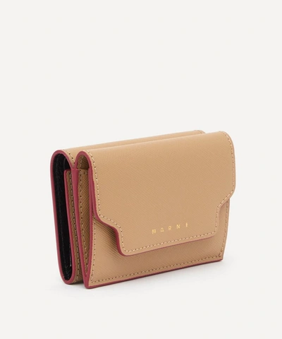 Shop Marni Leather Tri-fold Wallet In Soft Beige