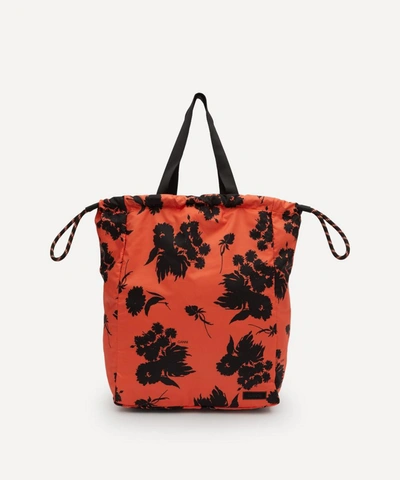 Shop Ganni Recycled Tech Fabric Drawstring Tote Bag In Flame