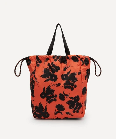 Shop Ganni Recycled Tech Fabric Drawstring Tote Bag In Flame
