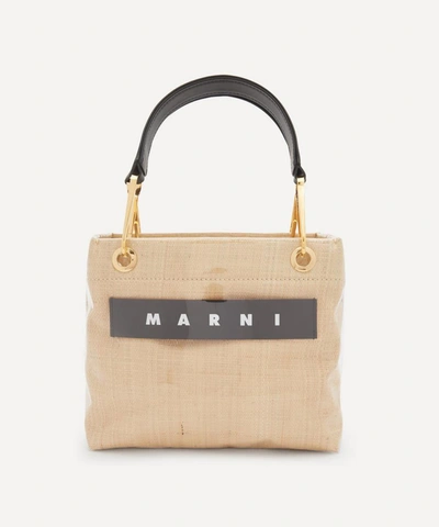 Shop Marni Glossy Grip Small Raffia Tote Bag In Natural