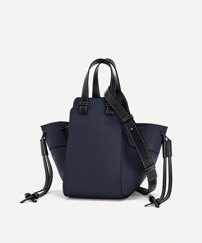 Shop Loewe Small Hammock Drawstring Leather Bag In Midnight Blue/black