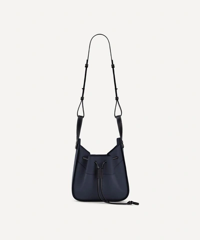Shop Loewe Small Hammock Drawstring Leather Bag In Midnight Blue/black