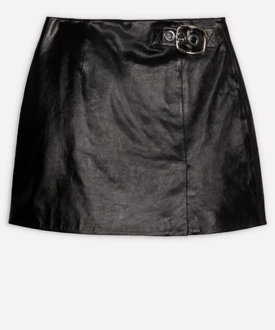 Shop Alexa Chung Buckle Leather Mini-skirt In Black
