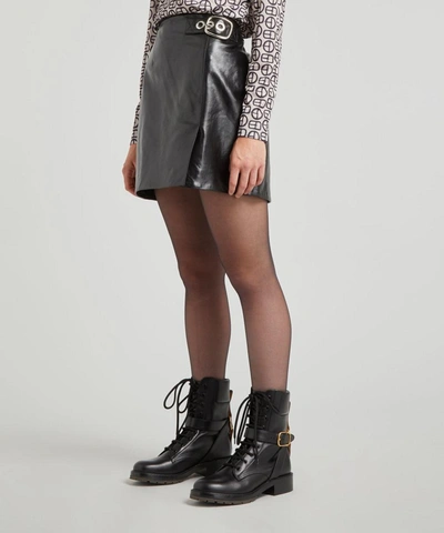 Shop Alexa Chung Buckle Leather Mini-skirt In Black
