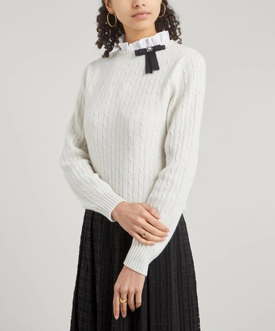 Shop Erdem Dalton Bow Cashmere-merino Wool Sweater In Cream