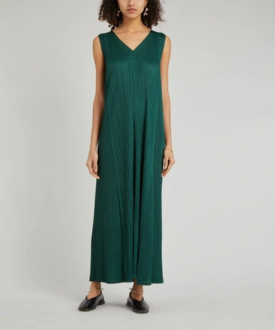 Shop Issey Miyake Sleeveless V-neck Pleated Dress In Green