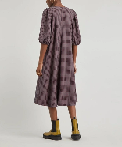 Shop Stine Goya Mavelin Check Puff-sleeve Midi-dress In Grid