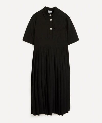 Shop Ganni Short-sleeve Pleated Shirt-dress In Black