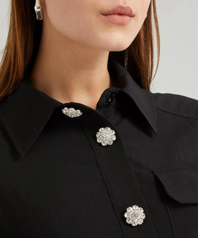 Shop Ganni Short-sleeve Pleated Shirt-dress In Black