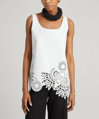 Shop Dries Van Noten Laser-cut Leather Top In White