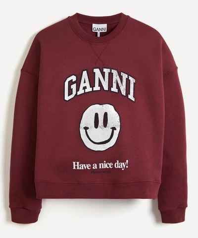 Shop Ganni Face Logo Sweater In Burgundy