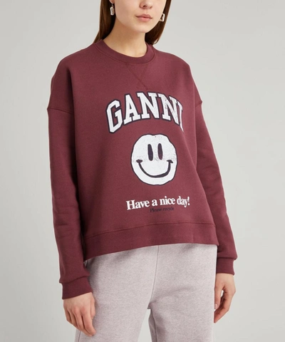 Shop Ganni Face Logo Sweater In Burgundy