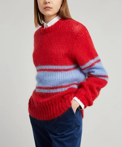 Shop Alexa Chung Stripe Open-knit Mohair-mix Jumper In Red
