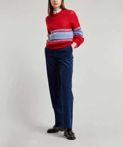 Shop Alexa Chung Stripe Open-knit Mohair-mix Jumper In Red