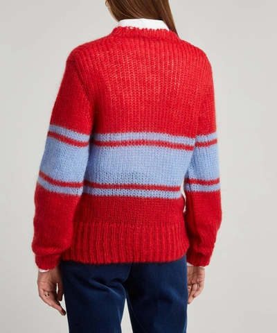 Shop Alexa Chung Stripe Open-knit Mohair-mix Jumper In Red