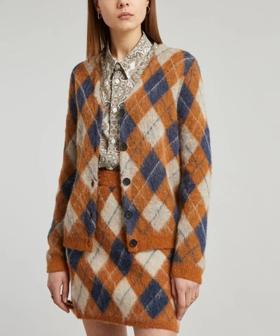 Shop Alexa Chung Brushed Alpaca-mix Argyle Cardigan In Tan