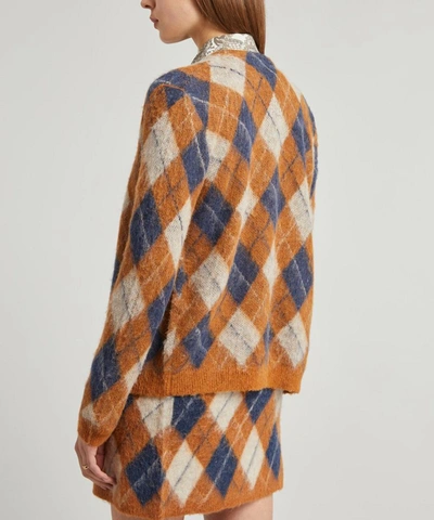 Shop Alexa Chung Brushed Alpaca-mix Argyle Cardigan In Tan