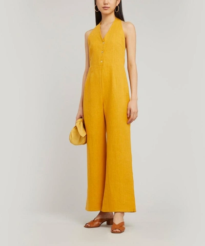 Shop Paloma Wool Beirut V-neck Linen Jumpsuit In Yellow