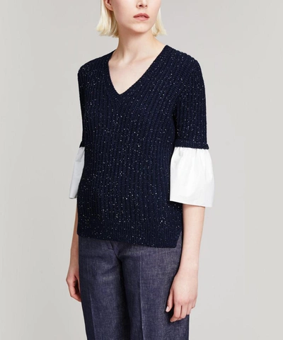 Shop Piazza Sempione Contrast Sleeves Cotton Knit In Navy