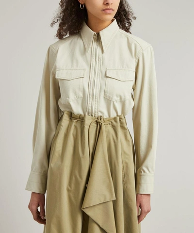 Shop Lemaire Denim Zipped Shirt In Dusty Ivory