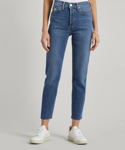 Shop Re/done High-rise Ankle Crop Jeans In Blue