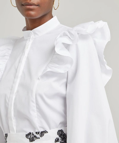 Shop Erdem Caterina Ruffle Shoulder Cotton Shirt In White
