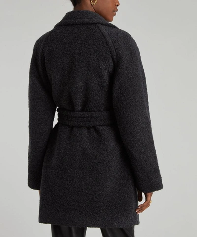 Shop Ganni Boucle Wool-blend Wrap-coat In Phantom