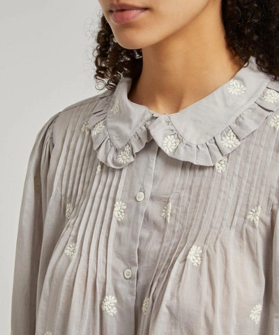 Shop Masscob Istana Embroidered Pleated Cotton Shirt In Cloud
