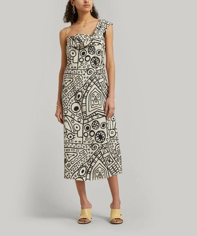Shop Colville Asymmetric Printed Slip Dress In Cream