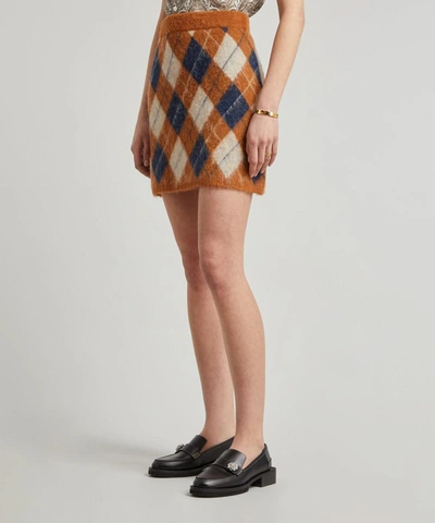 Shop Alexa Chung Veronica Argyle Mini-skirt In Tan/navy/off-white