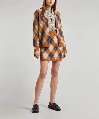 Shop Alexa Chung Veronica Argyle Mini-skirt In Tan/navy/off-white