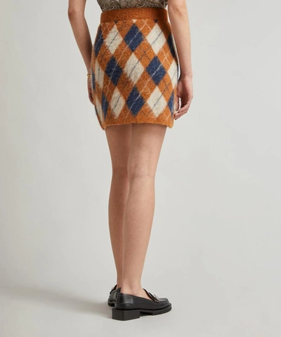 Shop Alexa Chung Veronica Argyle Mini-skirt In Tan/navy/off-white