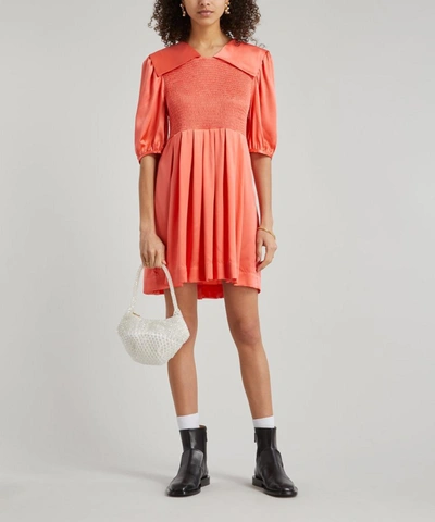 Shop Shrimps Johann Silk Satin Flare Mini-dress In Coral