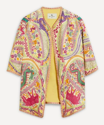 Shop Etro Short-sleeve Printed Silk Jacket In Multi