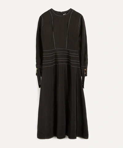 Shop Rejina Pyo Linda Contrast Stitch Midi-dress In Black