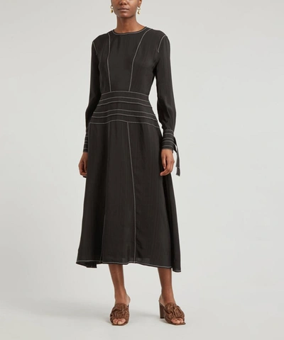 Shop Rejina Pyo Linda Contrast Stitch Midi-dress In Black