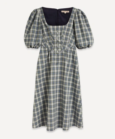 Shop Alexa Chung Puff-sleeve Gingham Corset Dress In Wash Green