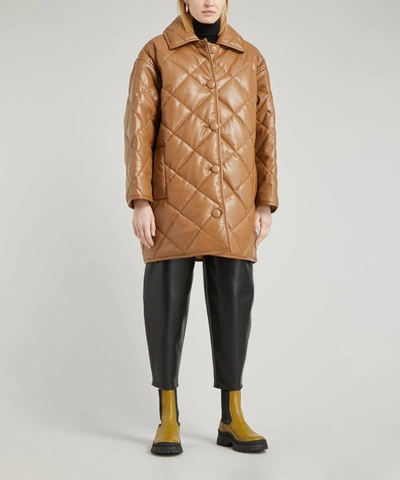 Shop Stand Studio Jacey Quilted Faux-leather Coat In Taupe