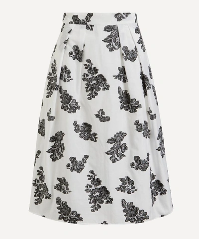 Shop Erdem Reed Floral Cotton Fil-coupe Midi-skirt In White