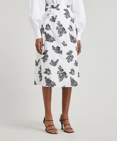 Shop Erdem Reed Floral Cotton Fil-coupe Midi-skirt In White