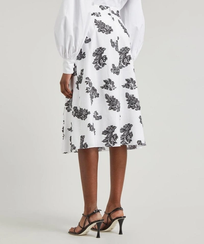 Shop Erdem Reed Floral Cotton Fil-coupe Midi-skirt In White