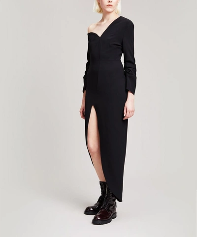 Shop A.w.a.k.e. Asymmetric Shoulder Fitted Dress In Black