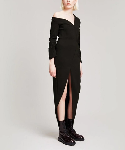 Shop A.w.a.k.e. Asymmetric Shoulder Fitted Dress In Black