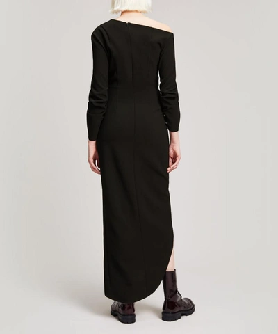 Shop A.w.a.k.e. Asymmetric Shoulder Fitted Dress In Black