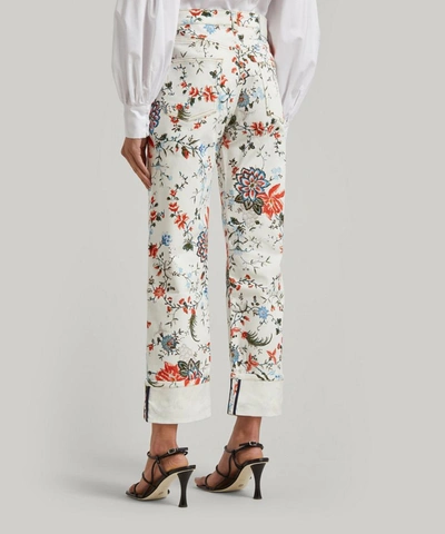 Shop Erdem Nathaniel Floral Print Jeans In White/multi