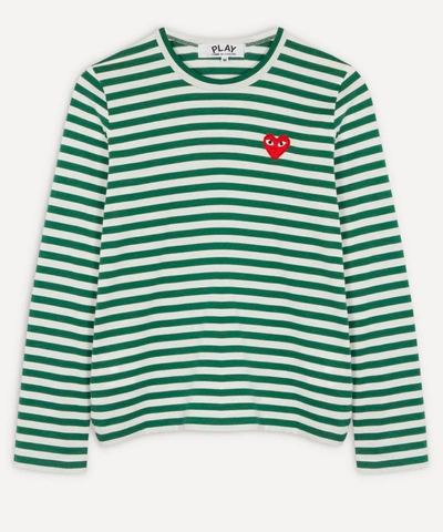 Shop Comme Des Garçons Play Striped Long-sleeve T-shirt In Green