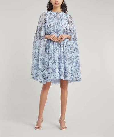 Shop Erdem Austin Caped Mini-dress In Cornflower Blue